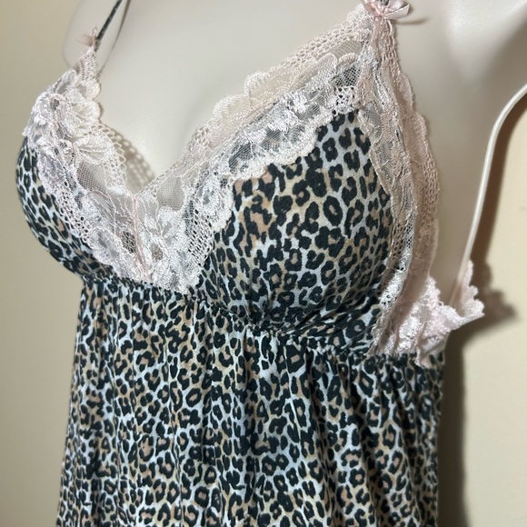 Victorias Secret Medium Leopard Slip Dress Chemise Nightie Pink Lace Cheetah - Picture 3 of 7